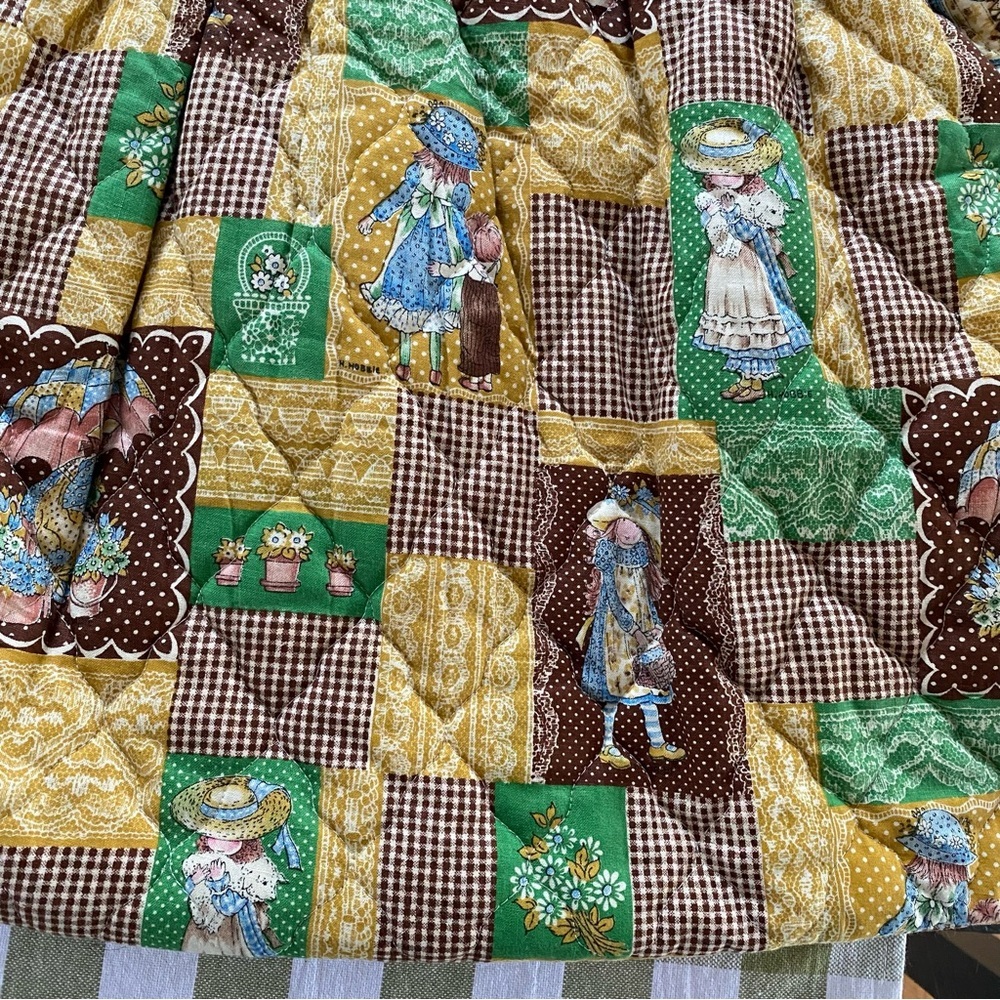 Vintage Holly Hobbie Patchwork Wood Handle Bag Purse Totebag - Picture 9 of 15